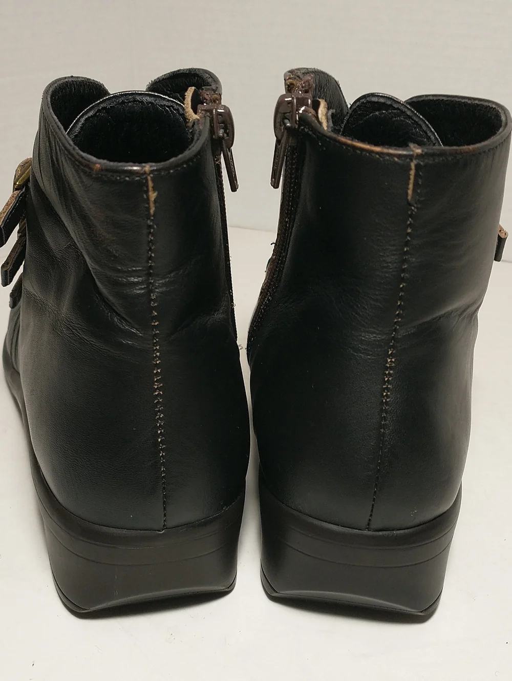 Naot Calima Leather Bootie, Black / Brown, Size 41, US Size 10, Zipper Entry